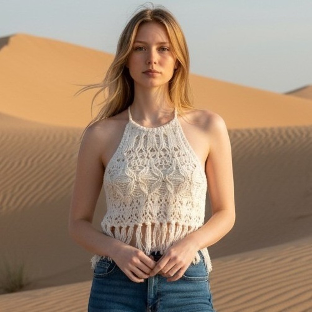 Victoria's‎ Secret Small Tank Top Crochet Fringe Tassel Crop Boho Chic Festival